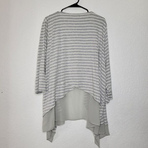 Lane Bryant Size 18/20 Gray & White Striped Open Chiffon-Trim Draped Cardigan - Picture 6 of 6